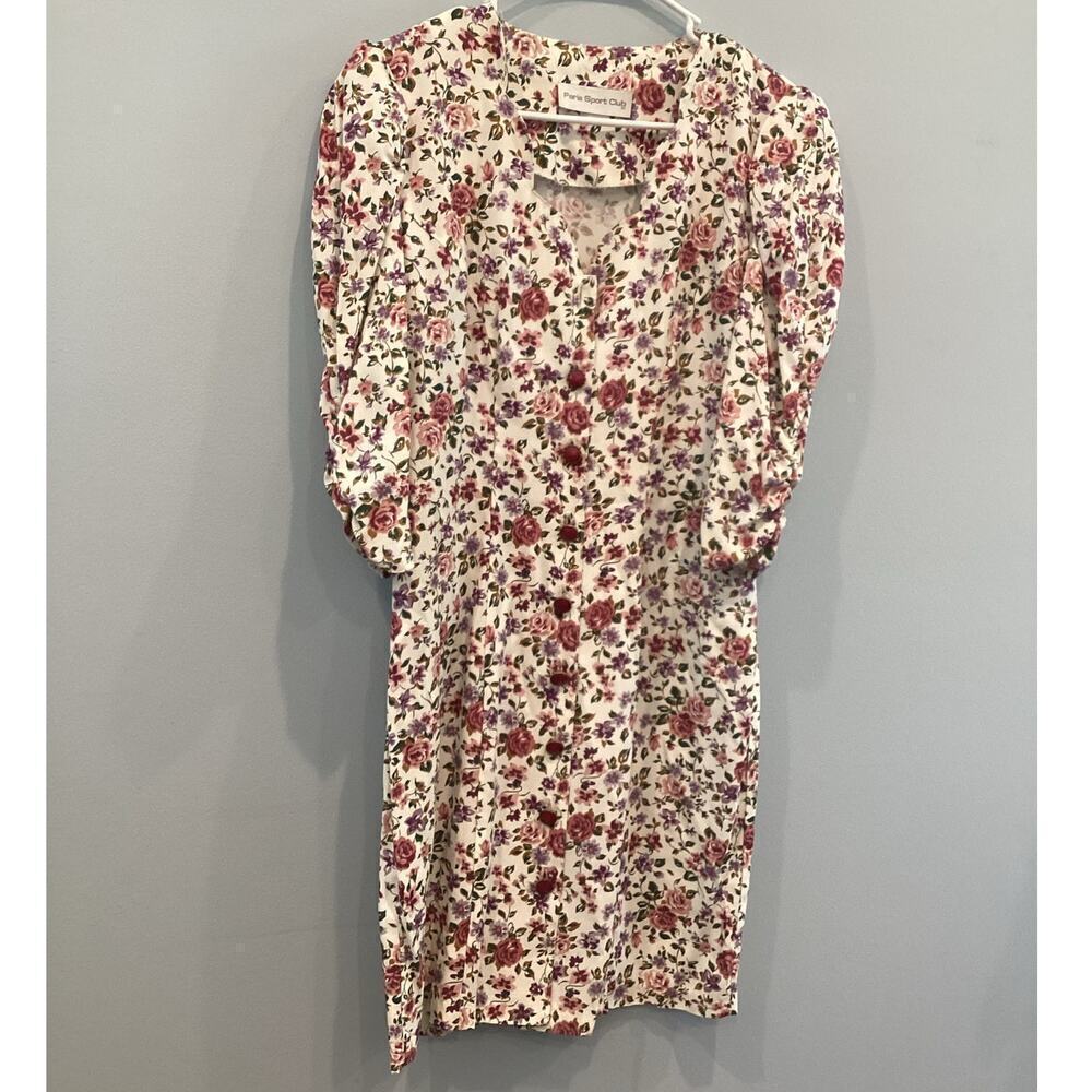Vtg Womens Dress Sz S M White Pink Rose Cottagecore Feminine Romantic 90s 80s